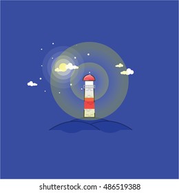 Vector of lighthouse in the hills outline
