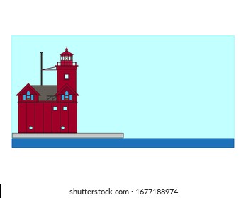 vector, lighthouse Holland Harbor Light, United States