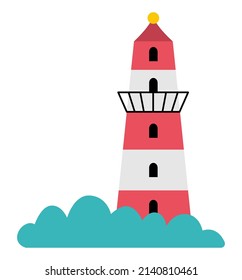 Vector lighthouse icon. Light house illustration isolated on white background. Sea beacon picture
