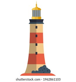 Vector lighthouse illustration beacon harbor tower on white