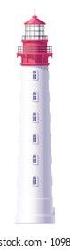 vector Lighthouse, light house, beacon tower. Sea ocean color design element. Nautical, maritime, marine, naval, navy illustration isolated on transparent background. Volume 	vertical
high object 06