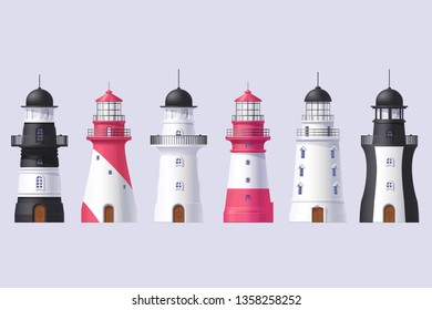 vector Lighthouse, light house, beacon maritime tower set