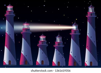 vector Lighthouse, light house, beacon maritime tower set