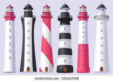 vector Lighthouse, light house, beacon maritime tower set