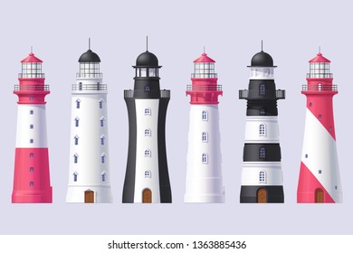 vector Lighthouse, light house, beacon maritime tower set