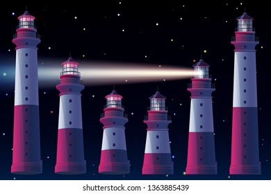 vector Lighthouse, light house, beacon maritime tower set