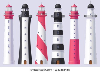vector Lighthouse, light house, beacon maritime tower set