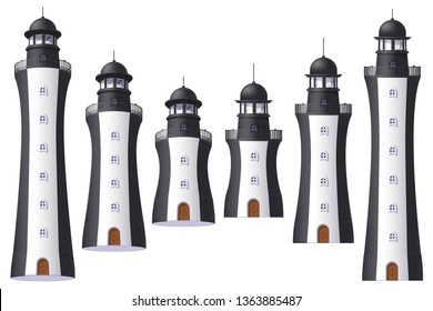 vector Lighthouse, light house, beacon maritime tower set
