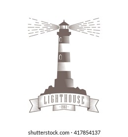 vector lighthouse logo template in retro style, vintage badge, retro icon