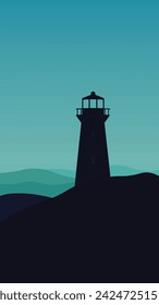 vector lighthouse with mountains illustration