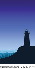 vector lighthouse with mountains and trees