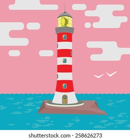 Vector. Lighthouse on a cliff. 