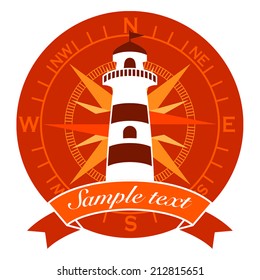 Vector lighthouse on compass icon 