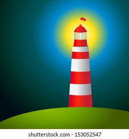 Vector lighthouse on island in the dark 