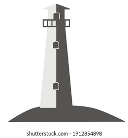 vector lighthouse on the island. flat image of lighthouse tower. lonely lighthouse