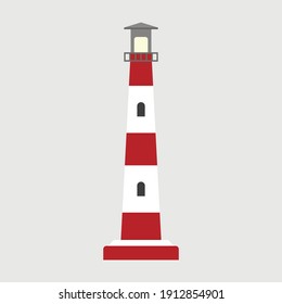 vector lighthouse on the island. flat image of lighthouse tower. lonely lighthouse