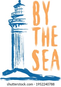 Vector lighthouse print design with charcoal effect