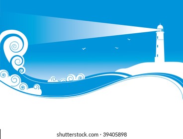 Vector lighthouse and sea