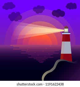 Vector lighthouse at sunset