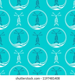 Vector lighthouses seamless pattern. Backgrounds of marine theme.