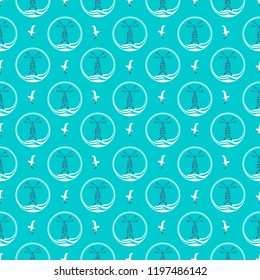 Vector lighthouses seamless pattern. Backgrounds of marine theme.
