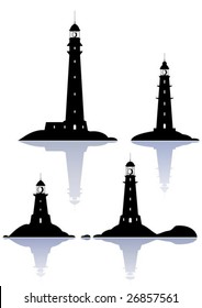 Vector Lighthouses - set of four illustrations isolated on white
