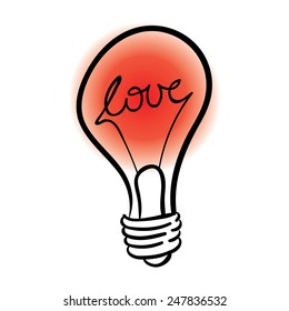 vector lighting bulb with LOVE hand lettering - vector idea concept