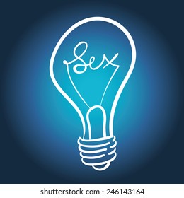 vector lighting bulb with SEX hand lettering - vector idea concept