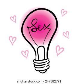 vector lighting bulb with SEX hand lettering - vector idea concept