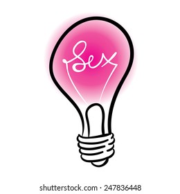 vector lighting bulb with SEX hand lettering - vector idea concept