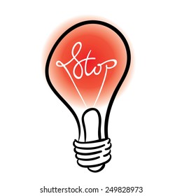 vector lighting bulb with STOP hand lettering - vector idea concept