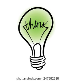 vector lighting bulb with THINK hand lettering - vector idea concept