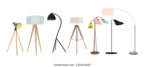 vector lighting lamp illustration. floor lamp, table lamp. interior design elements collection. realistic looking lamps. 