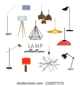 vector lighting lamp illustration. floor lamp, table lamp, pendant, interior design