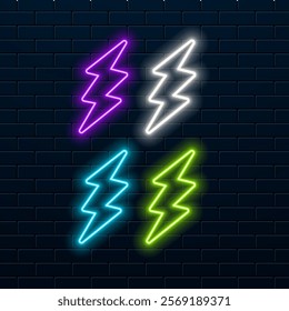 Vector Lightning Bolt Icon Neon Style.