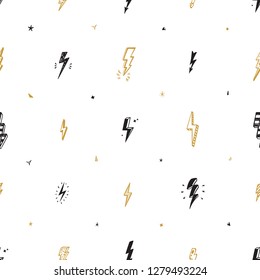 Vector Lightning Bolts Signs Seamless Pattern. Repeating  Background with Hand Drawn Doodle Thunderbolts. Thunder bolt wallpaper