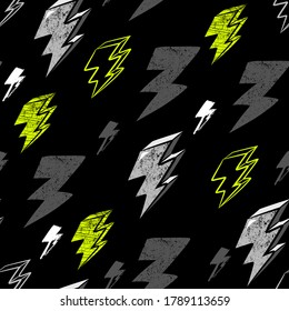 Vector lightning bolts signs Seamless Pattern. Repeating Background with hand drawn doodle. Urban style modern  wallpaper  for boys