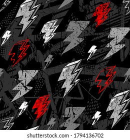 Vector lightning bolts signs Seamless Pattern. Repeating Background with hand drawn doodle. Urban style modern  wallpaper  for boys