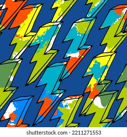 Vector lightning bolts signs Seamless Pattern. Repeating Background in Urban style modern  wallpaper  for boy