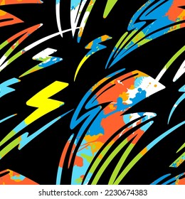 Vector lightning bolts signs Seamless Pattern. Repeating Background in Urban style modern  wallpaper  for boy