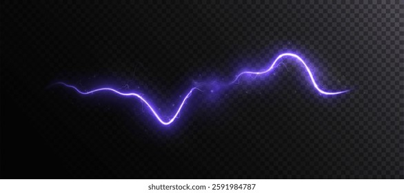 Vector lightning with a bright glow. Thunderstorm lightning, electric discharge. Natural phenomenon.