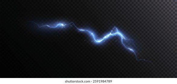 Vector lightning with a bright glow. Thunderstorm lightning, electric discharge. Natural phenomenon.