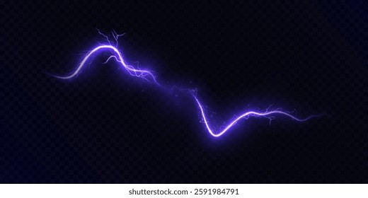 Vector lightning with a bright glow. Thunderstorm lightning, electric discharge. Natural phenomenon.