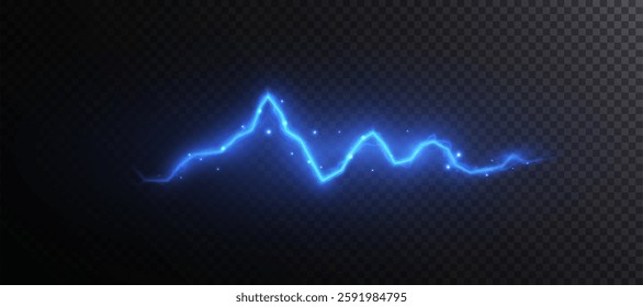 Vector lightning with a bright glow. Thunderstorm lightning, electric discharge. Natural phenomenon.