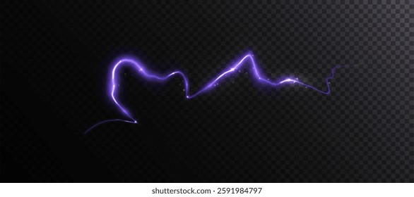 Vector lightning with a bright glow. Thunderstorm lightning, electric discharge. Natural phenomenon.