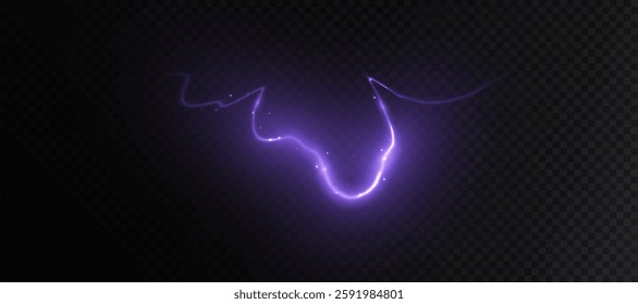 Vector lightning with a bright glow. Thunderstorm lightning, electric discharge. Natural phenomenon.