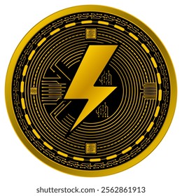 Vector of Lightning Digital Currency in gold and black colors on a white background.