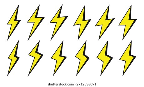 Vector of Lightning, electric power, voltage. lightning bolt electric energy symbol silhouette. Yellow Lightning bolt icon design element