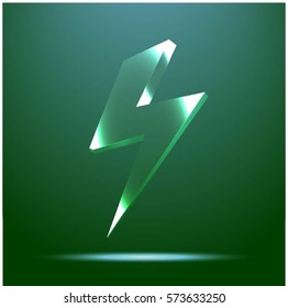 Vector lightning glass on green background, superpower for logo or weather forecast