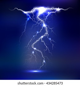 Vector lightning - isolated on blue background, luminous light effects